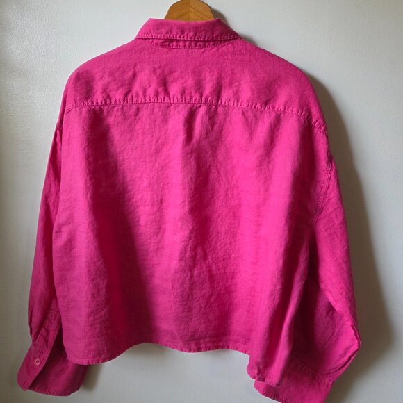 EUC ZARA PINK SEMI CROPPED BUTTON DOWN 100% LINEN SHIRT SIZE XXL WMN - Picture 6 of 16